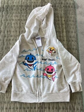 Nickelodeon Baby Shark Light Gray Hoodie with Blue Pink and Yellow Sharks